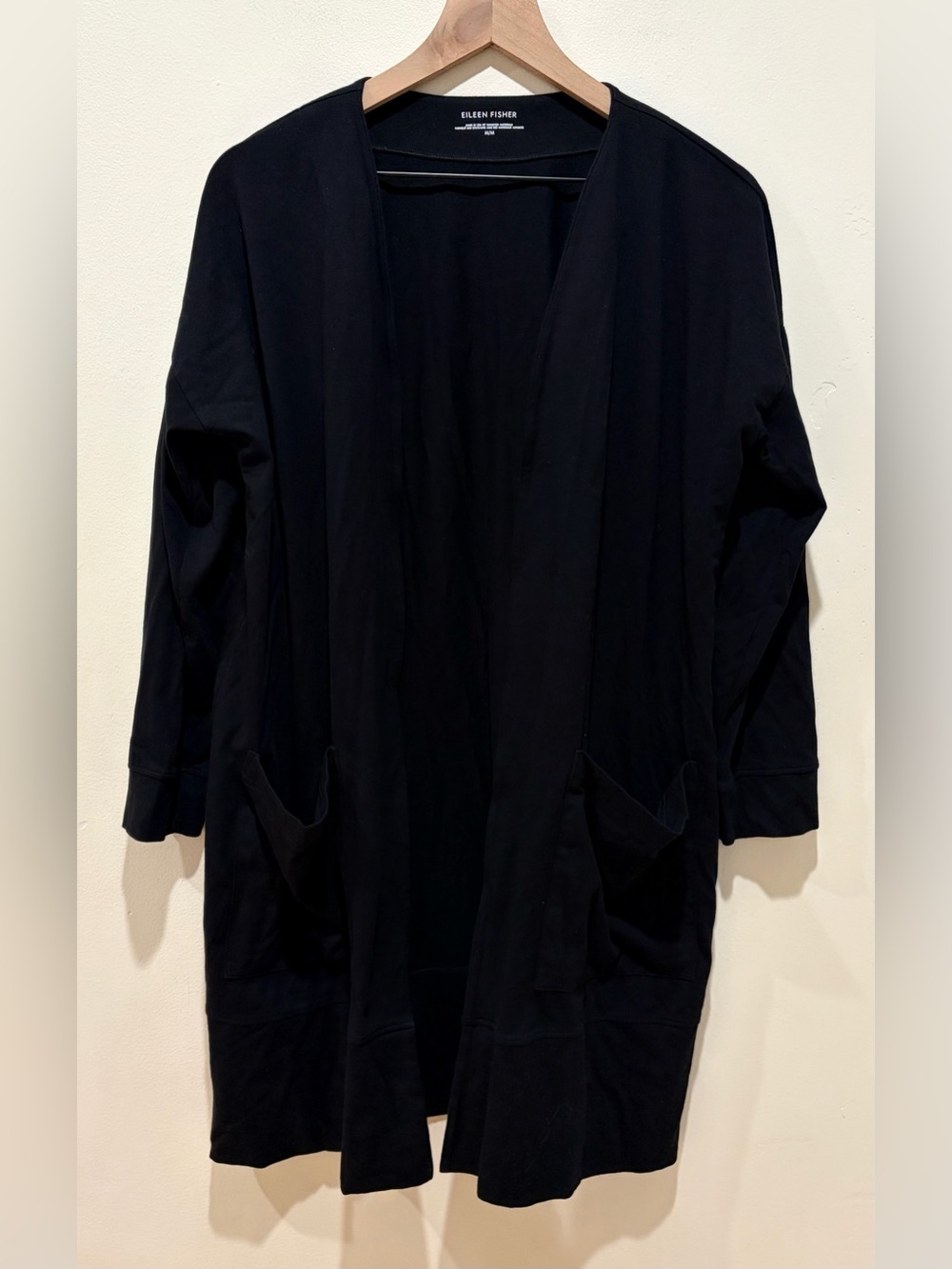 EILEEN FISHER Black 3/4 Sleeve Open Front Cardigan Jacket - Women’s Size Medium